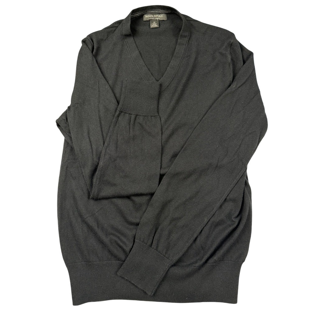 Banana Republic Luxury Blend V-Neck Sweater Mens M Black Silk Cashmere Cotton